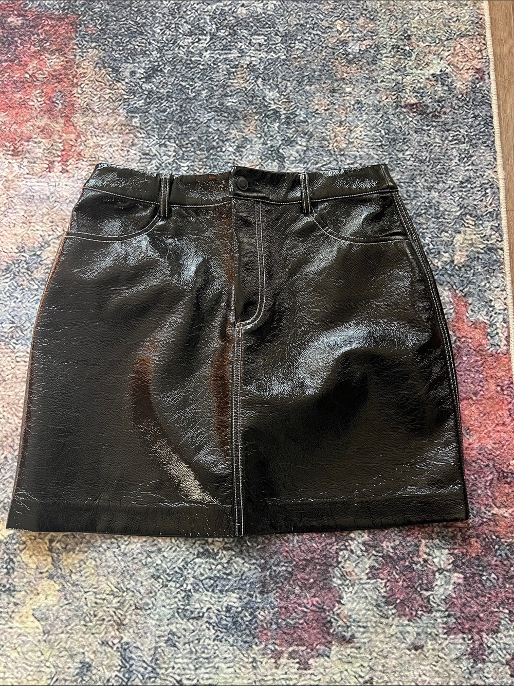 Meshki Black Shiny Faux Leather Mini Skirt